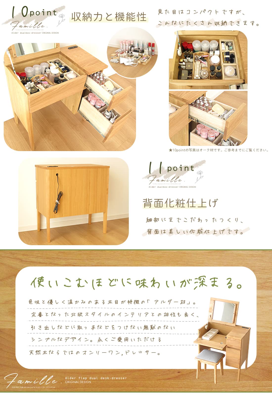 【市場】木製ドレッサー 鏡台 鏡付き コンパクト収納 天然木 北欧風 ls-zero_33001069001